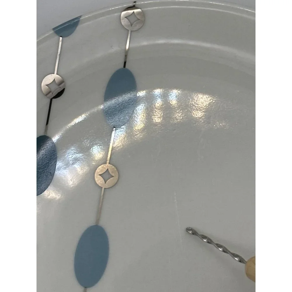 Set of 6 Pier 1 Porcelain Blue Beaded Garland 7.75 inch Plates FLAW